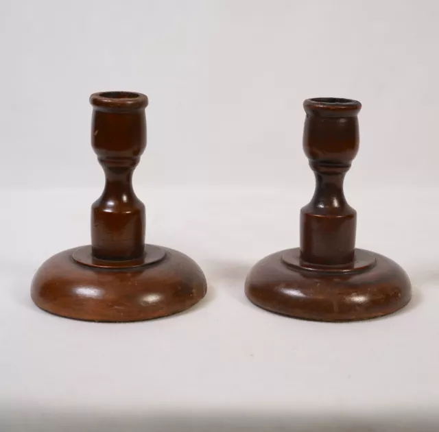 Wooden Candle Holder Pair MCM Classic Brown Candlestick Vintage Gothic 1960s