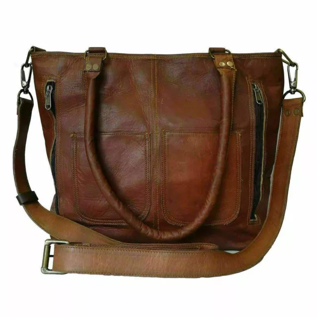 Femmes Véritable Cuir Vintage Sac Bandoulière Marron Cartable Shopping à Main