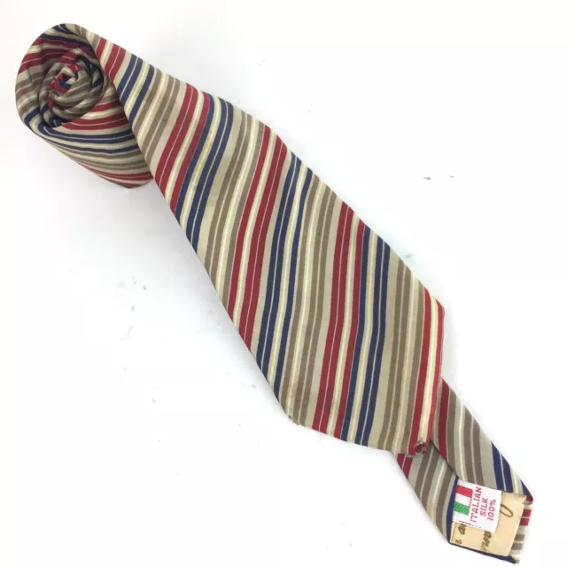 Vtg Serica Blue Red Brown Striped Retro Silk (55x3.25 in) Mens Necktie, Italy