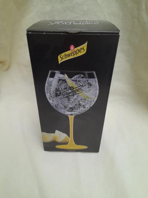 Verre Schweppes Avec Boite Pied Jaune Edition Limitee 21.5 Cm