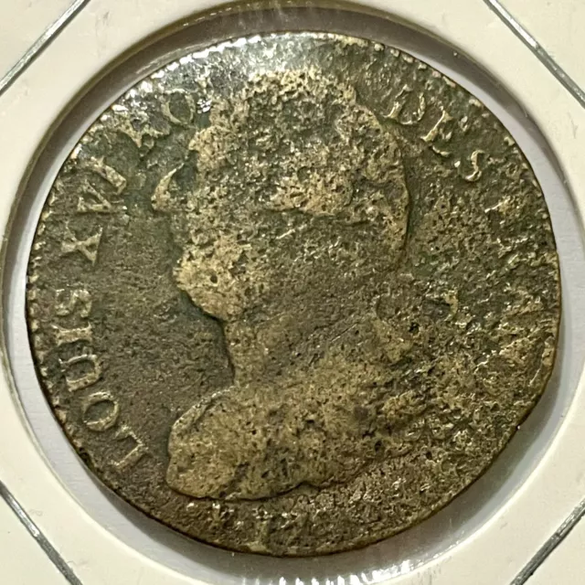 1792-R FRANCE 🇫🇷 2 Sol Royal Coin ~ Louis XVI ~ Orleans Mint