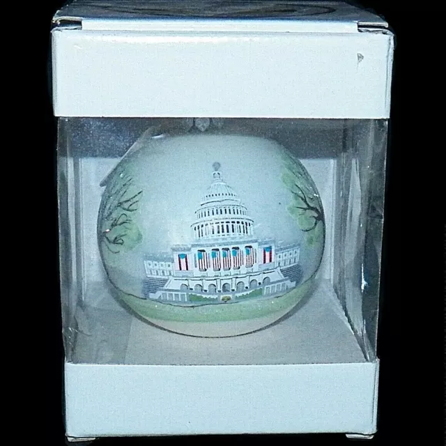 US Capitol Bandiere Washington Dc Dipinto a Mano Polonia Soffiato Vetro Natale