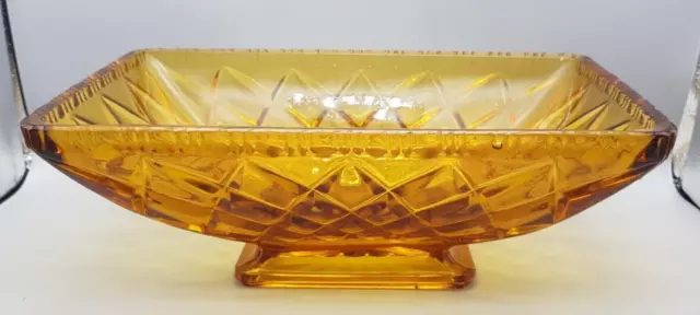 Art Deco Sowerby Rectangular AMBER Pressed Footed Glass Serving Bowl patt L2487