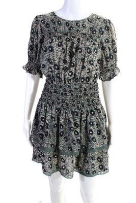 Sea New York Womens Shirred Waist Mini A Line Dress Teal Navy Size 2