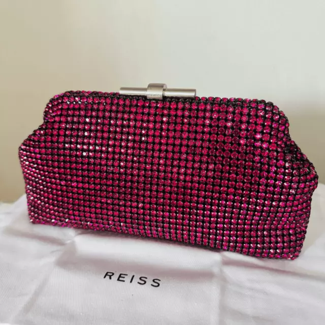 REISS ADALINE EMBELLISHED SPARKLE CLUTCH BAG, Evening Party Bags, Purple, NWT