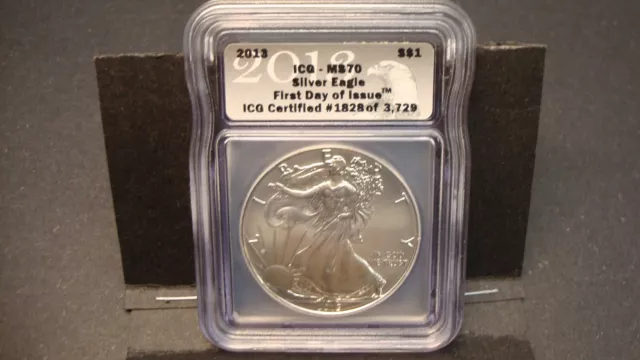 2013 ICG MS70 AMERICAN SILVER EAGLE FIRST DAY OF ISSUE 1828 of 3729