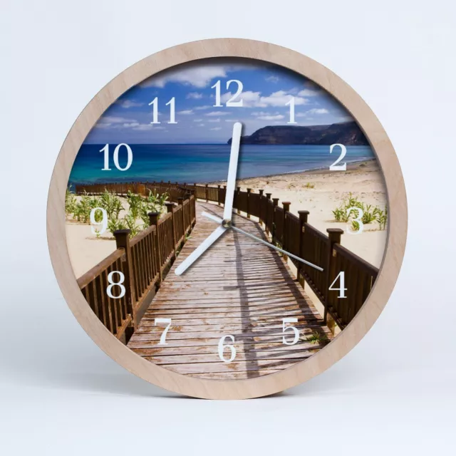 Tulup Horloge murale en bois 30fi cm horloge en bois - Mer paysage plage