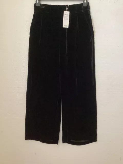 Eileen Fisher Black Silk Velvet Wide Ankle Pleat Pants Sz XS NWT $298