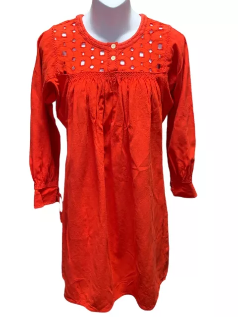 Madewell Eyelet Daybreak Dress F0952 Linen Blend Red Orange Women’s  XXS Pockets 2