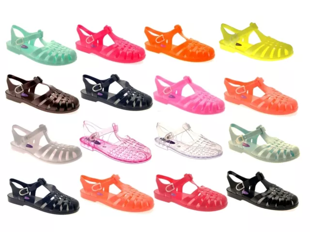 Womens ladies girls flat summer beach retro jelly sandals flip flops shoes size