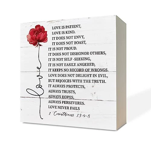 Christian Wood Signs, Bible Verse 1 Corinthians 13:4-8 Wood Signs, Box Sign