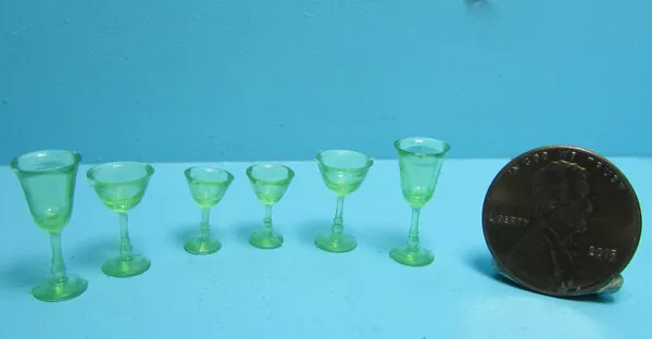 Dollhouse Miniature Chrysnbon Translucent Green Stemware Glass Set CB110TG