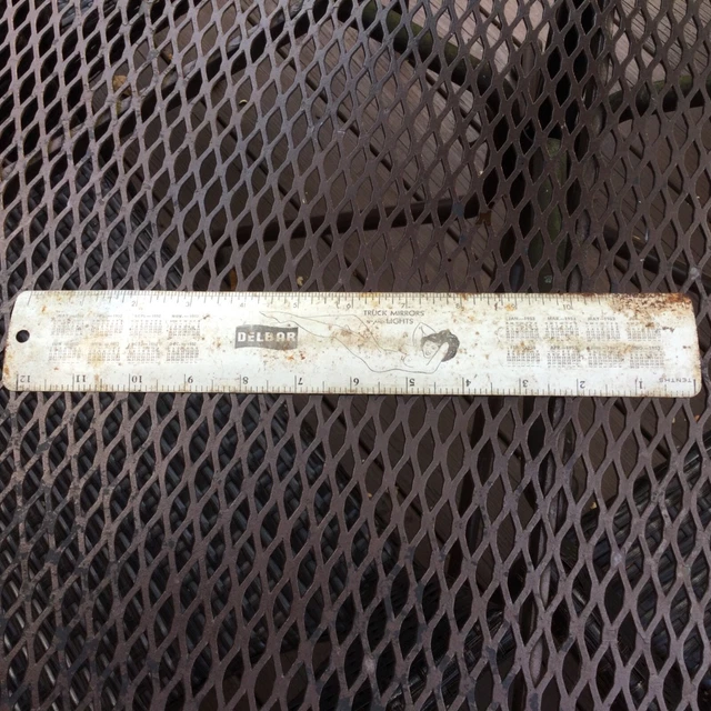 1952-1953 Metal Ruler Calendar -Delbar Truck Mirrors & Lights- Female Figure
