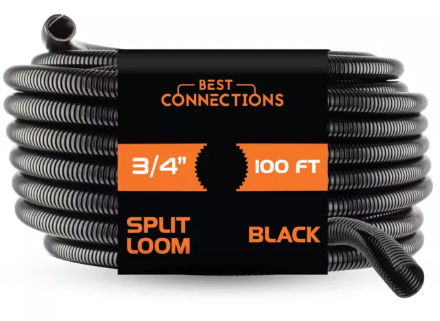 100 Ft 3/4" Split Wire Loom Tubing - 100 Pcs 4" Nylon Zip Ties Combo (Black) 2