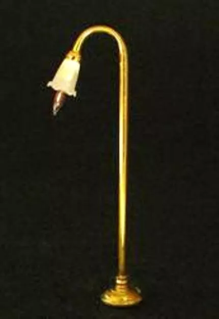 Dollhouse Miniature - Half Scale (1:24) Brass Floor Lamp w/ Frosted Tulip Shade