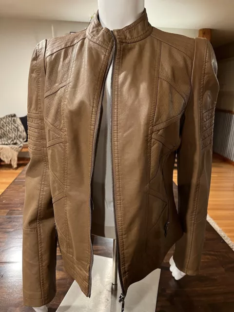 Women’s Brown Vegan Leather Moto  Jacket Size Medium