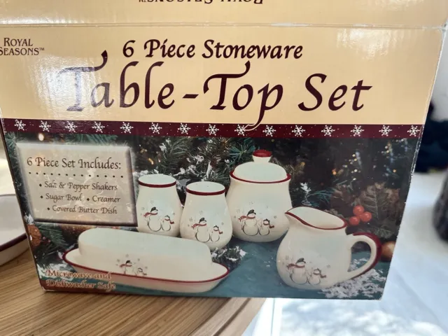 Royal Seasons 6-piece Stoneware Table Top Set Snowman Holiday w/Box Christmas