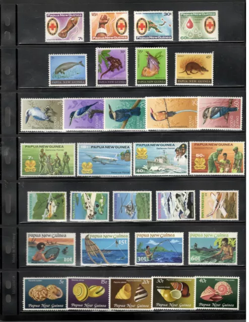 Papua New Guinea SC #521-553 MNH stamps Defence Force Birds Shells Planes