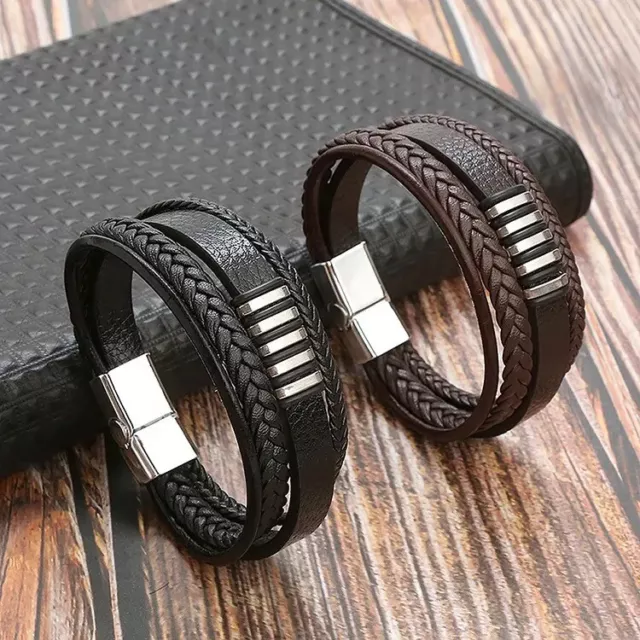 Lederarmband für Herren, Armreif für Männer aus Leder 21 CM, Schwarz und Braun