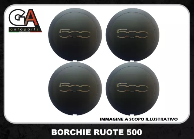 Coprimozzo Fiat 500 Coppa ruota Coppetta cerchio in lega Borchia Nero KIT 4 pz