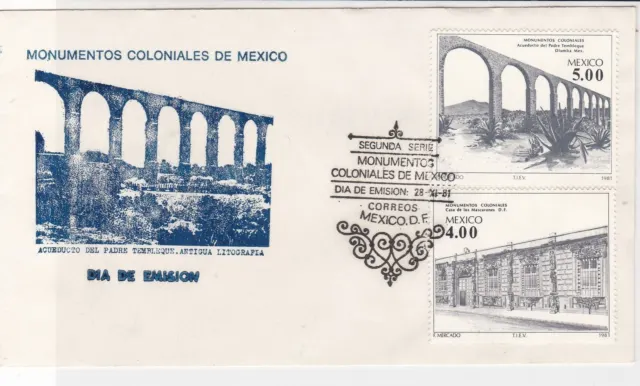 mexico 1981 colony monument viaduct buildings stamps cover ref 20292