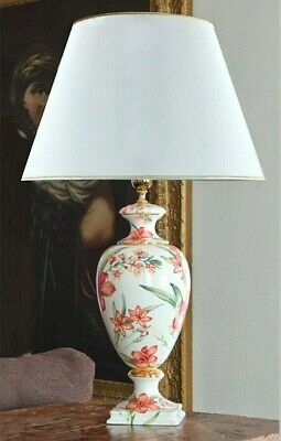LYS Lampe de Table Céramique Italienne Brillante Décoré avec des Fleurs D'Appui 