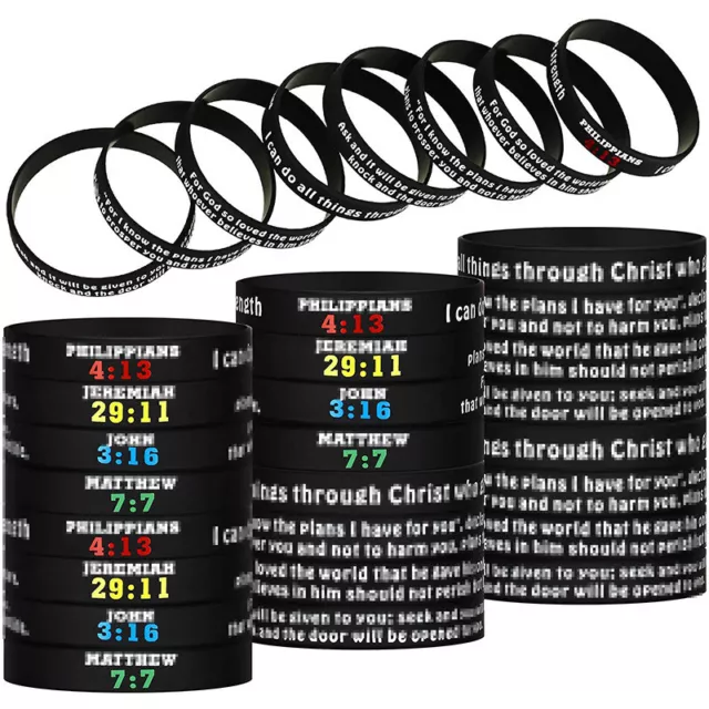 4PCS Black Bible Silicone Bracelet Wristband Rubber Unisex Gift