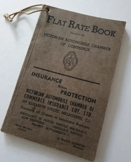 FLAT RATE BOOK For Victorian Car Repairers 1938 VACC Garage Job Labour Costs