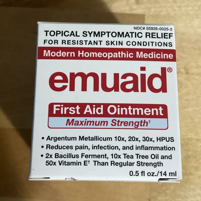 EMUAID .05 MAXIMUM Strength First Aid Ointment Topical Relief Exp 03/