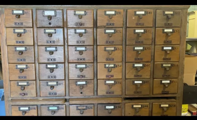 Vintage Library Card Catalog Cabinet 60 Drawer Full Size Great Sturdy Needs Love