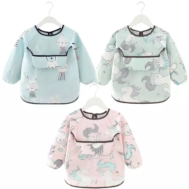 3 Pcs Long Sleeved Baby Boy Girl Toddler Bibs Waterproof Sleeved (6-24 Months)