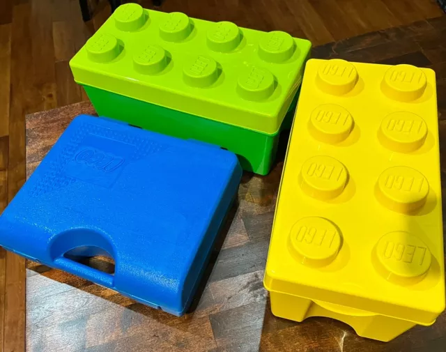 LEGO Vintage Blue Storage Container Carrying Case + Green & Yellow Container Lot