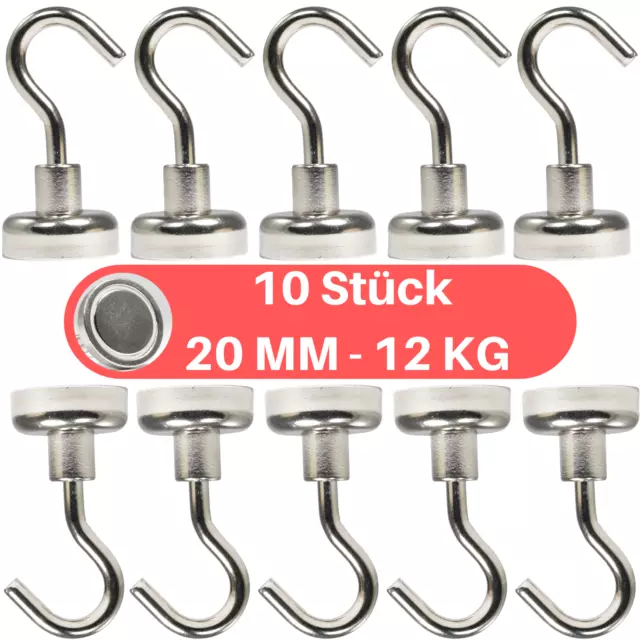 10 Stück Magnethaken Topfmagnet mit Haken D 20 mm 12 Kg Neodym Magnet M4 Gewinde