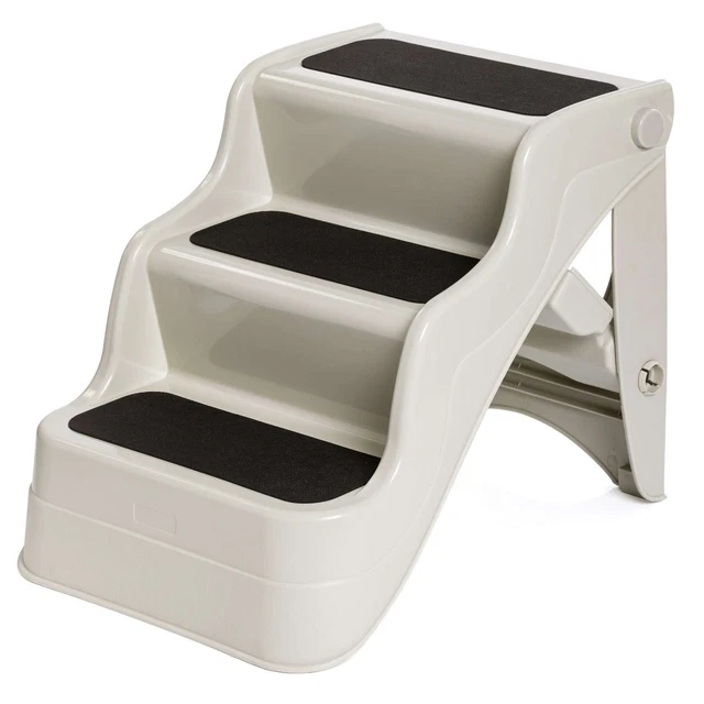 Festnight Klappbare Hundetreppe - 62x40x49,5 Cm, Rutschfeste Stufen, Bis 75 Kg Belastbar (Creme/Braun)