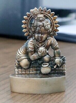 Brass Krishna Laddu Gopal Kanha Makhan Chor Baby Krishna Thakurji Murti Statue ~ Infant Rare Lord Bal Gopal Religious Strength God collectible Decorative Janmashtami Home Puja Sculpture Idol 2.25inch 