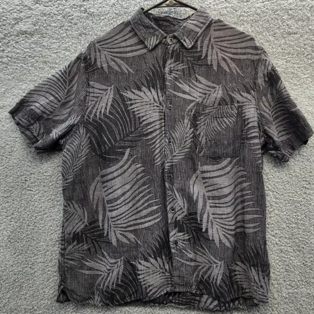 Tasso Elba Men’s Hawaiian Button Up Shirt Silk Linen Size XL Blend Black/Gray