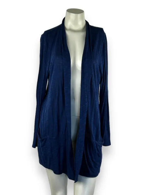 J Jill Womens L Navy Blue Marled Long Sleeve Open Front Cardigan Sweater Pockets