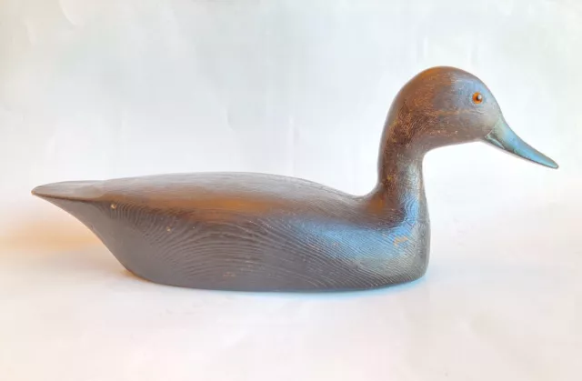 Vintage Black Duck Decoy Painted Solid Body Glass Eyes Canadian Circa 1940