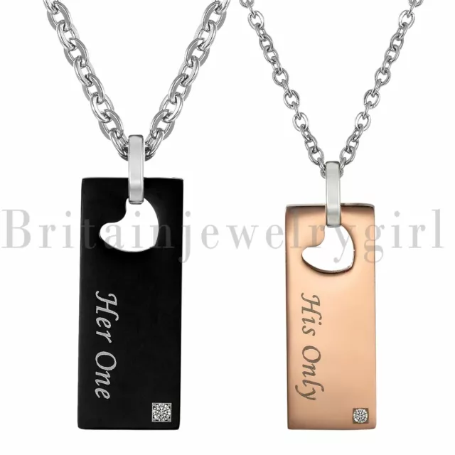 His and Hers Stainless Steel His Only Her One Love Heart Pendant Necklace Gift