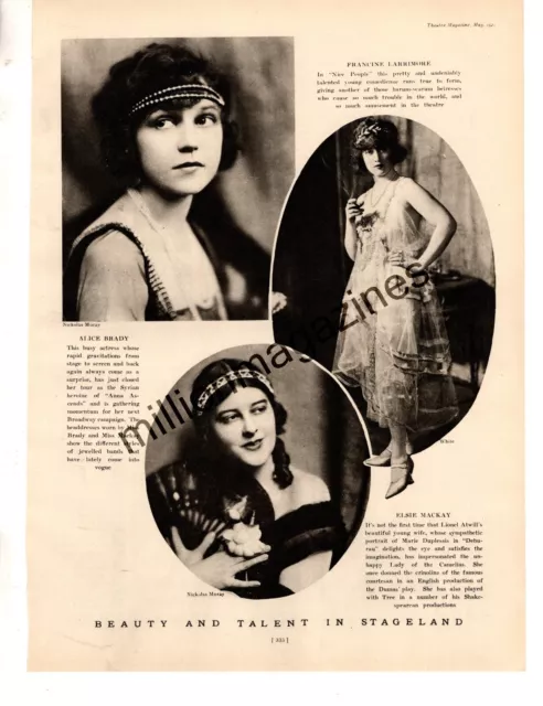 1921 Francine Larrimore, Alice Brady, Elsie MacKay Original Print from Theatre