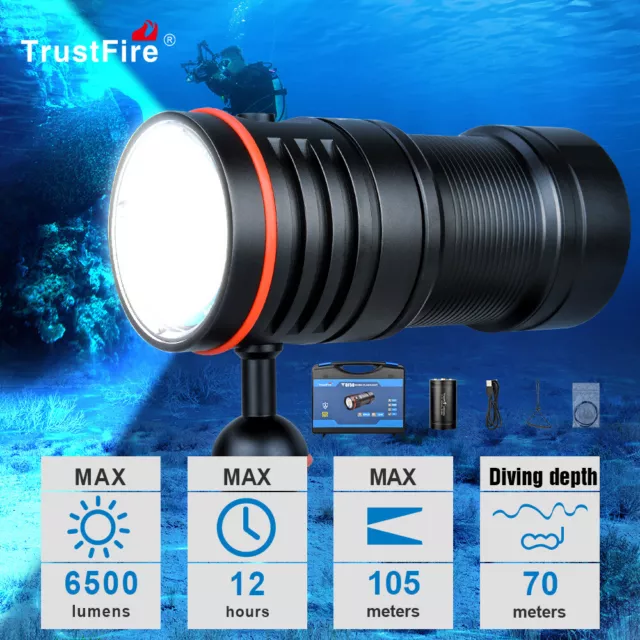 TrustFire DF50 LED Tauchlampe 6500 LM Unterwasser Tauchen Taschenlampe bis 70m 2