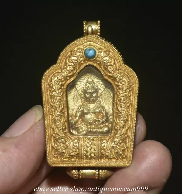 2.2" Old Tibet Tibetan Buddhism Gilt Yellow Jambhala Wealth God Box Pendant