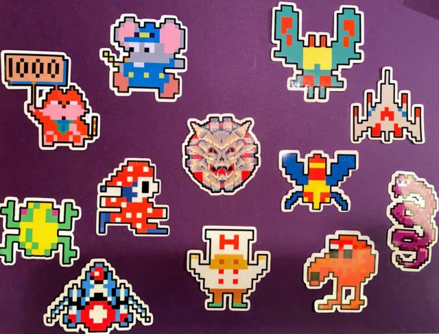 12 pc 80's Retro Arcade Die Cut Sticker Set Galaga Mr. Do Q*Bert Mappy & More