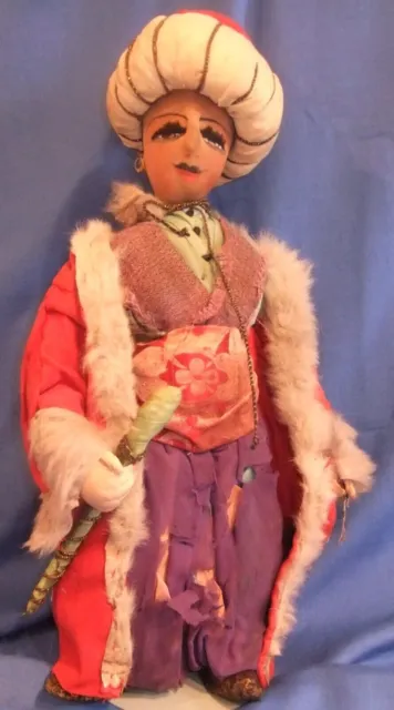 Ant. Vintage  BOUDOIR Doll SHEIK ~ Hand painted Face, SILK CLOTHING 18"ORIGINAL