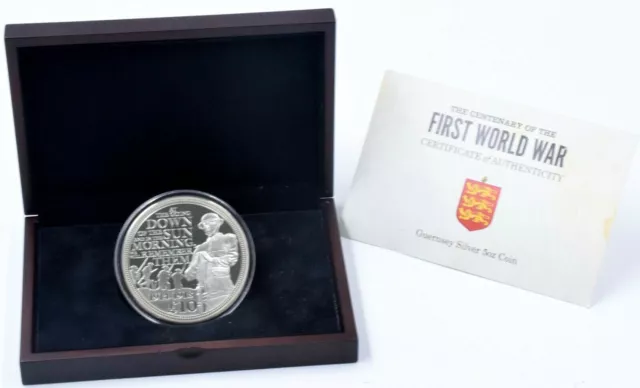 2014 Silver Proof Guernsey Centenary WW1 5oz £10 Coin Box COA