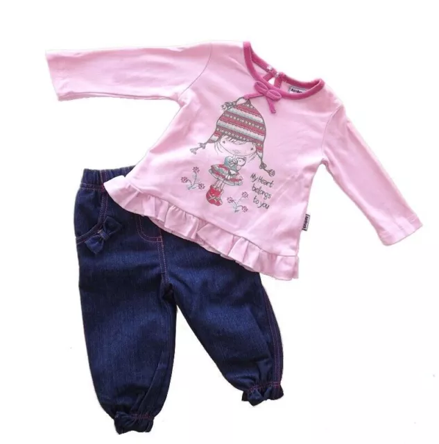 Baby Girls 2 piece set  Top Jeans Pink Spanish Style 3 6 M 6-9 M