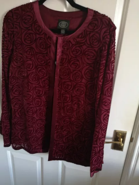 Vintage Laura Ashley Burgundy Rose Patterned Silk Blend Cardigan, Size 12, VGC