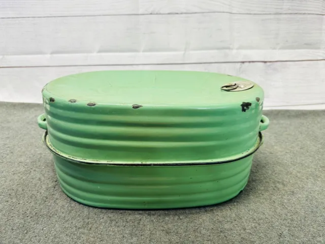 Antique 1911 Emerald Green Lisk Graniteware Enamelware Turkey Roaster Pan