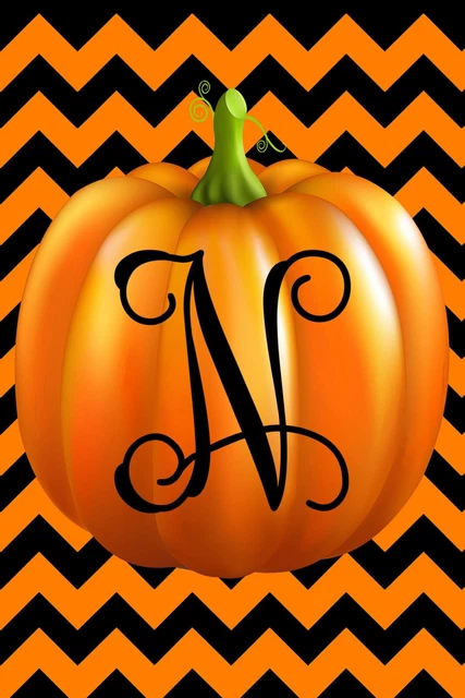 Pumpkin Chevron Monogram N Double Sided 12 X 18 Inch Garden Flag Custom Décor