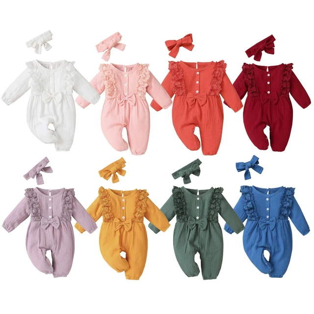 Tuta con fiocco fiocco in pizzo cotone neonata bambina neonata + vestiti fascia